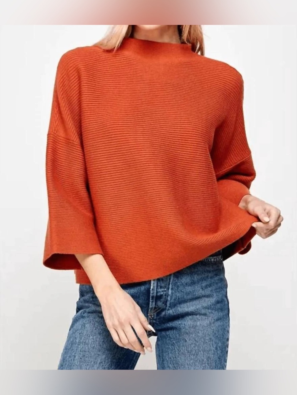 Ellison Mock Neck Boxy Sweater in Rust